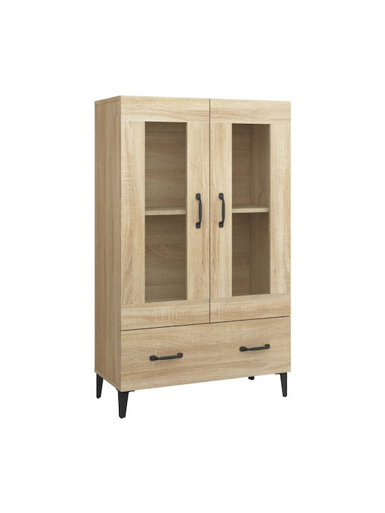 Living Room Display Cabinet Made of Particle Board with Windowed Brown 70x31x115cm