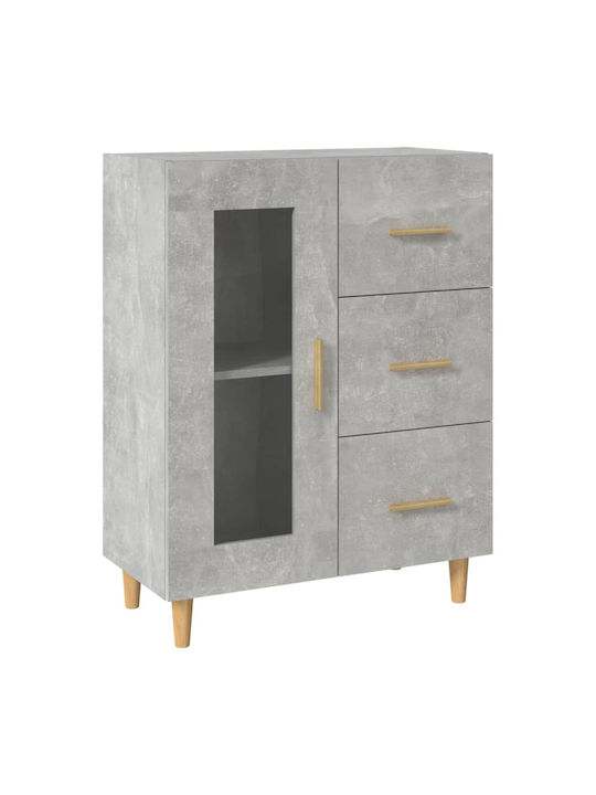 Floor-standing Living Room Display Cabinet made of Particleboard with Glass Grey Concrete 69.5x34x90cm