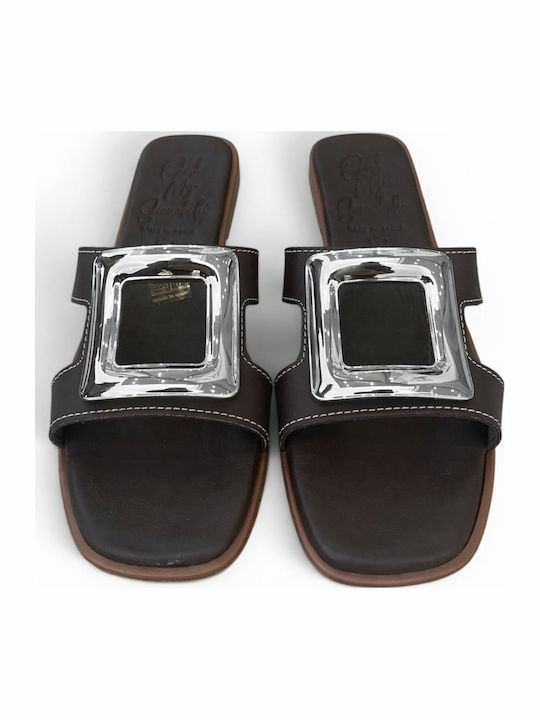 Leather Women's Flat Sandals Black