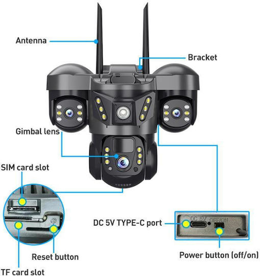 VTS29 IP Dreifach Überwachungskamera 4G Full HD+ 6MP Wasserdichte Batterie mit Zwei-Wege-Kommunikation