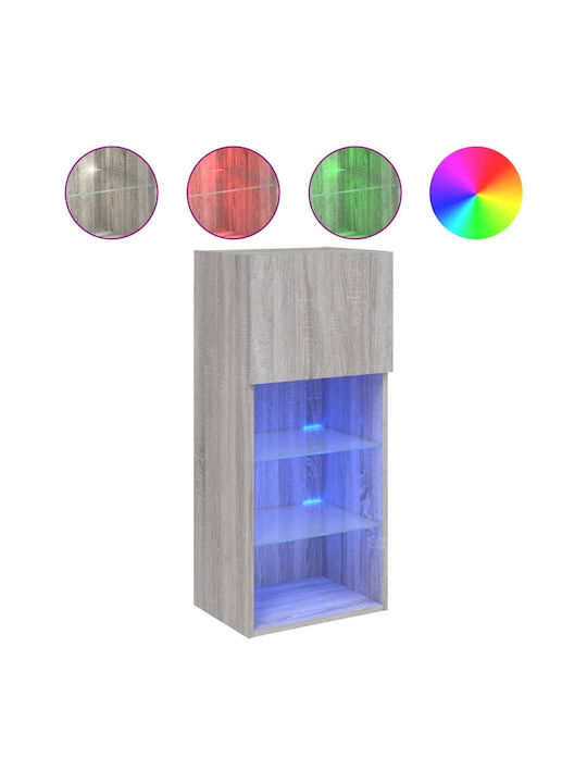 Wand Wohnzimmer Vitrine aus Spanplatte mit Glas & Beleuchtung Grey 40.5x30x90cm