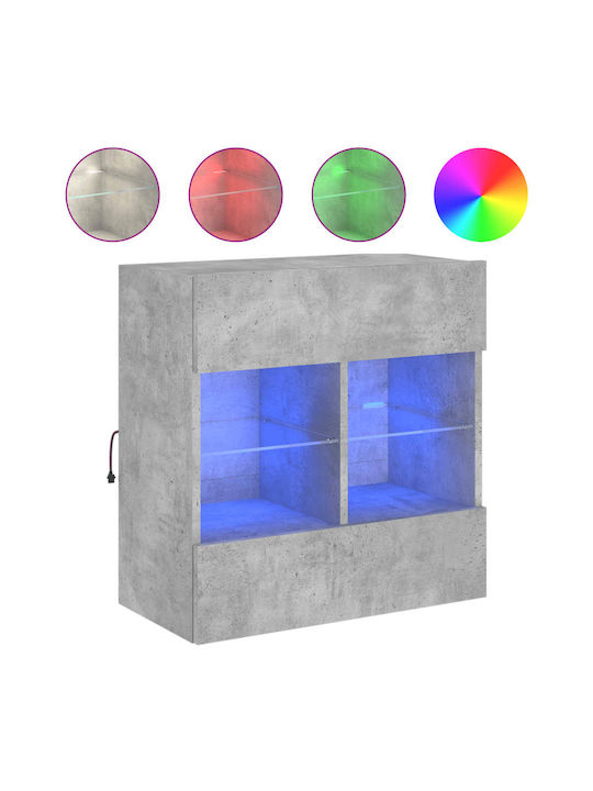 Wand Wohnzimmer Vitrine aus Spanplatte mit Glas & Beleuchtung Grey 58.5x30x60.5cm