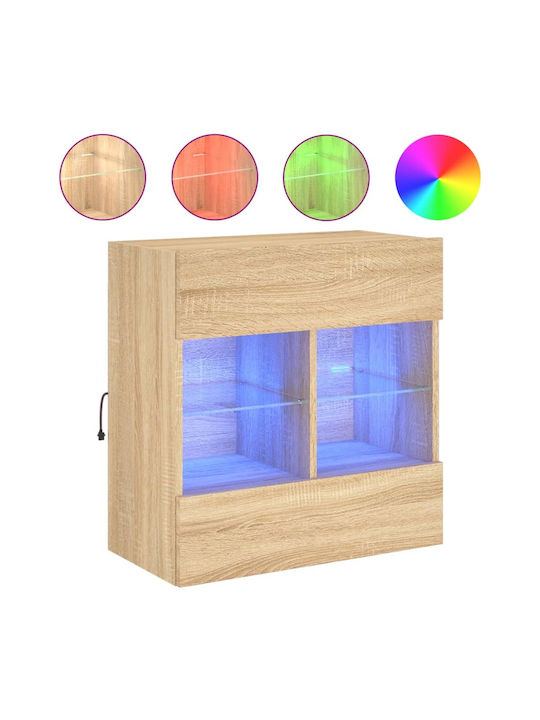 Wall Living Room Display Cabinet made of Particleboard with Glass & Lighting Sonoma Oak 58.5x30x60.5cm