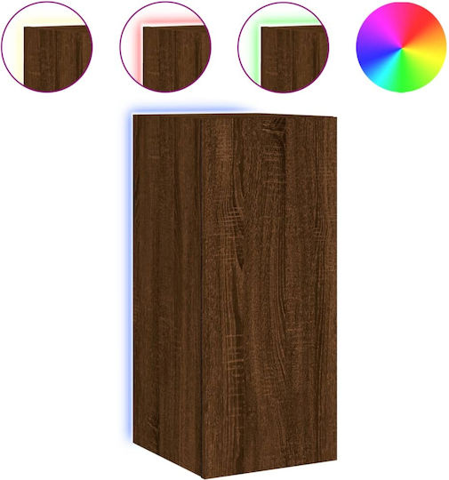 Wall Living Room Display Cabinet made of Particleboard with Glass & Lighting Brown Oak 30.5x35x70cm