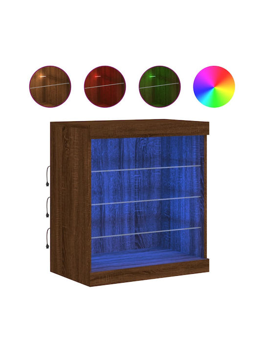 Wall Living Room Display Cabinet made of Particleboard with Glass & Lighting Coffee 60.5x37x67cm