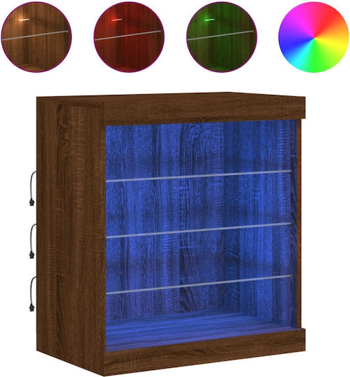 Wall Living Room Display Cabinet made of Particleboard with Glass & Lighting Coffee 60.5x37x67cm