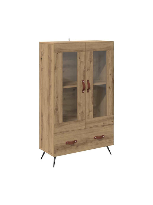 Highboard Floor-standing Living Room Display Cabinet made of Particleboard with Glass Brown 69.5x31x115cm