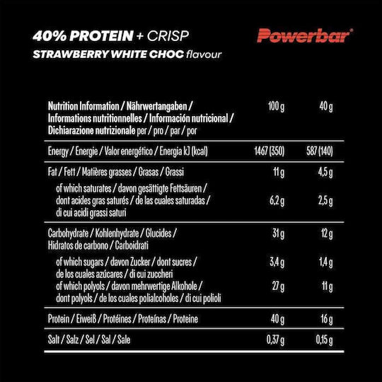PowerBar Plus Μπάρες με 40% Πρωτεΐνη & Γεύση Φράουλα 12x40gr