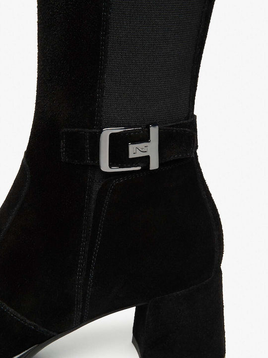 Damenstiefel aus Leder mit Gummi Schwarz
