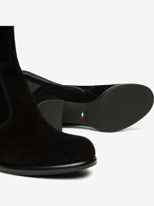 Damenstiefel aus Leder mit Gummi Schwarz