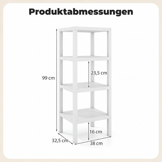 Costway Επιδαπέδια Ραφιέρα Μπάνιου Πλαστική 99x32.5x38cm Λευκή