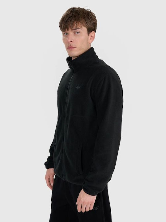 Jachetă Fleece Bărbătească Cu Glugă Neagră