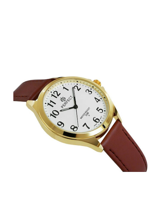 Perfect Men's Battery Watch with Burgundy Leather Strap