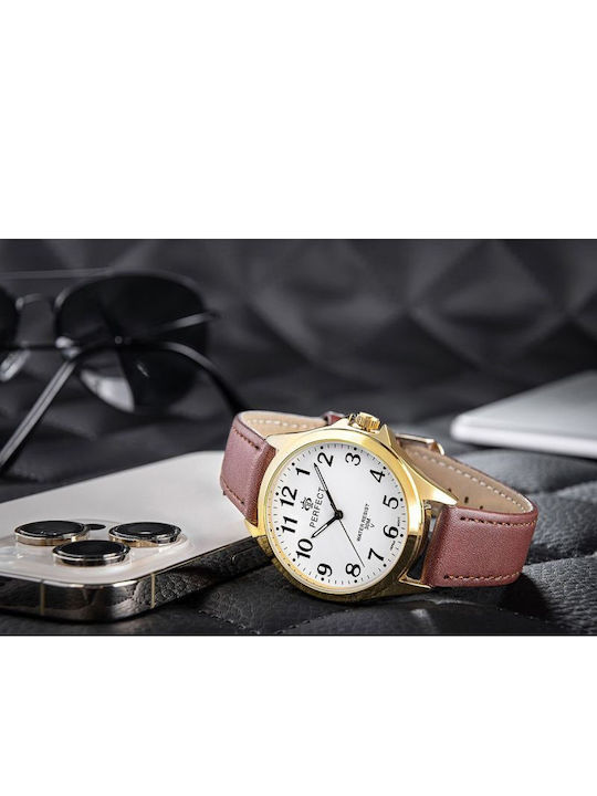 Perfect Men's Battery Watch with Burgundy Leather Strap