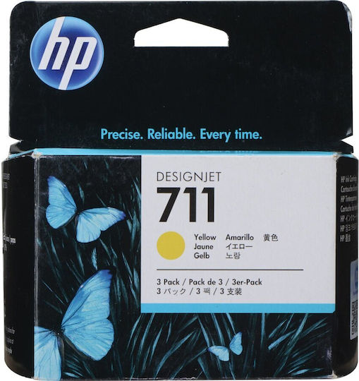 HP 711 Original Pack of 3 InkJet Printer Inks Yellow (CZ136A)