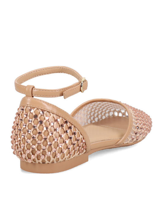 Women's Ballerina Shoes With Strap In Rose Gold Colour