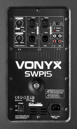 Vonyx SWP15 Pro 170.823 Самоусилващ Субуфер PA 400W 15" 40x47x53εκ. σε Черен Χρώμα