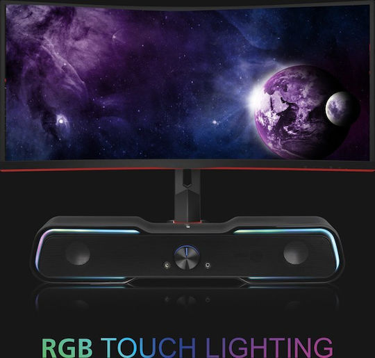 Powertech Gaming Soundbar Ηχεία Υπολογιστή 2.0 με RGB Φωτισμό και Bluetooth Ισχύος 5W σε Μαύρο Χρώμα