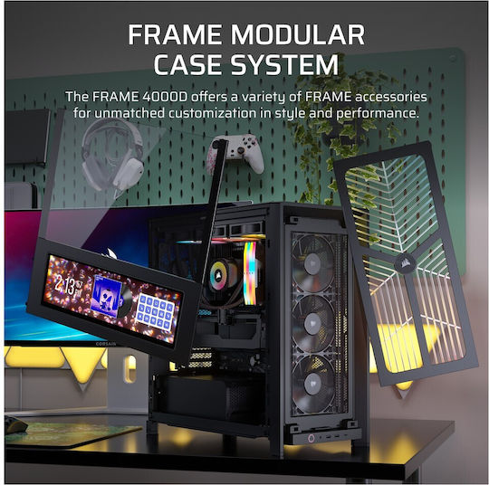 Corsair FRAME 4000D WOOD RS Gaming Midi Tower Computer Case with Side Window Black/Walnut