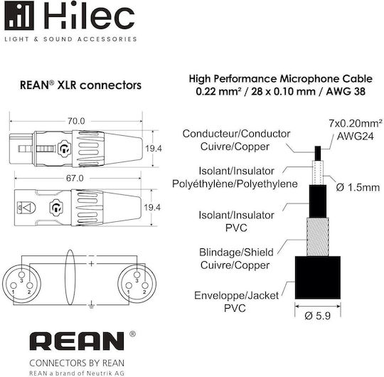 Hilec Clpro-xmxf/3 Mikrofonzubehör Kabel Länge 3m