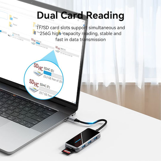 Vention USB Хъб 3 Порта USB 3.2 с Връзка USB-C / USB-A / Ethernet