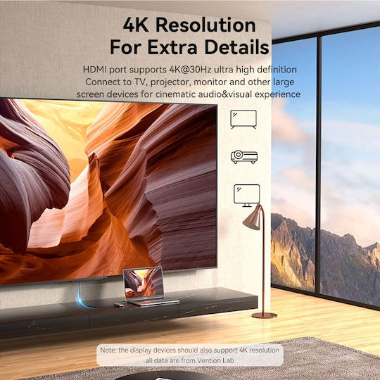 Vention USB Хъб 3 Порта USB 3.2 с Връзка USB-C / USB-A / Ethernet