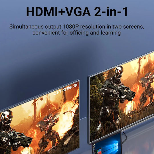Vention USB-C Docking Station με HDMI 4K PD και σύνδεση 2 Οθονών Γκρι (TOAHB)