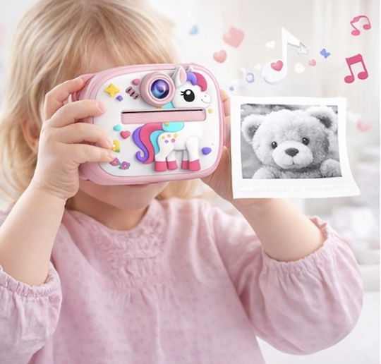Unicorn Cameră Foto pentru Copii 48MP cu Imprimare Termică Roz