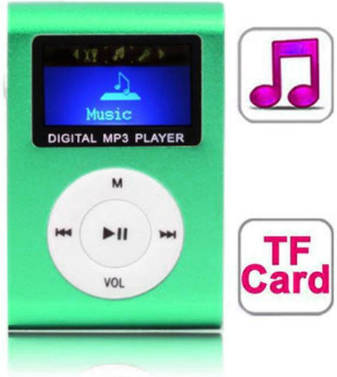 Mini USB Metal Clip MP3 Player (32GB) με Οθόνη LCD Πράσινο