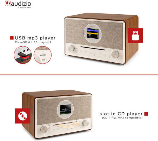 Audizio Sistem Audio 2.0 Lucca 102.252 Cu Player CD Wi-Fi Și Bluetooth Maro
