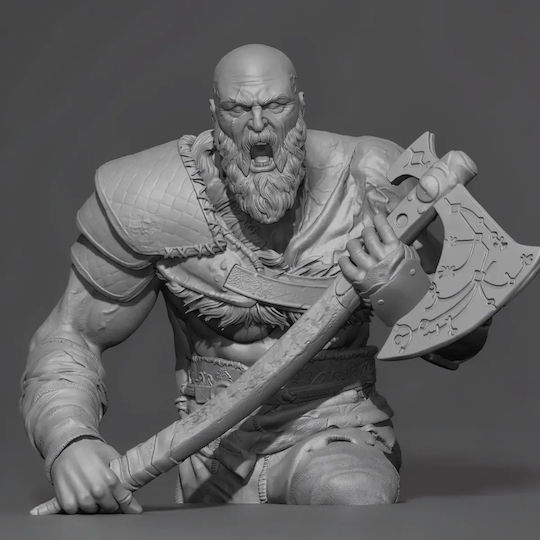 Figure Kratos On Fire Troll Head God War 3D Printed 7 6 Cm 1:24