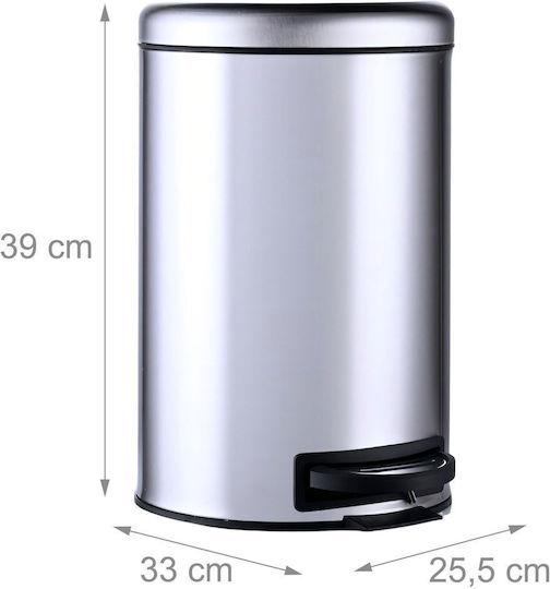 Relaxdays Metallischer Mülleimer mit Pedal Silber 12lt