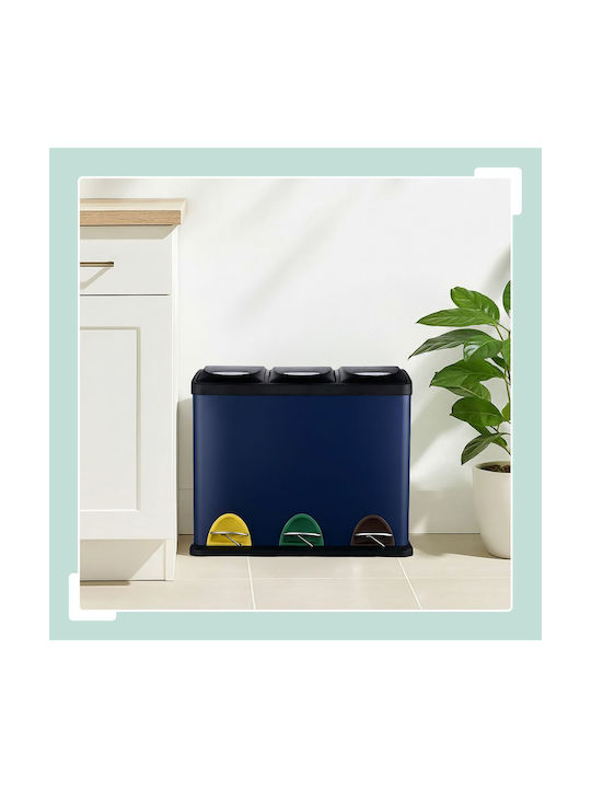 Relaxdays Metallischer Mülleimer mit Pedal Blau 24lt
