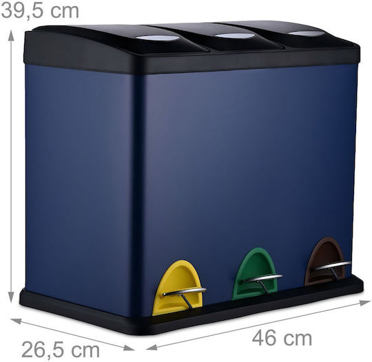 Relaxdays Metallic Recycling Bin with Pedal Blue 24L
