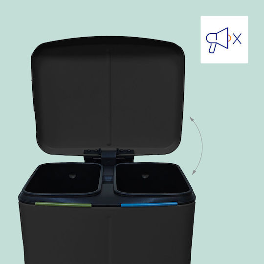 Relaxdays Metallischer Recycling-Mülleimer mit Pedal Schwarz 40lt