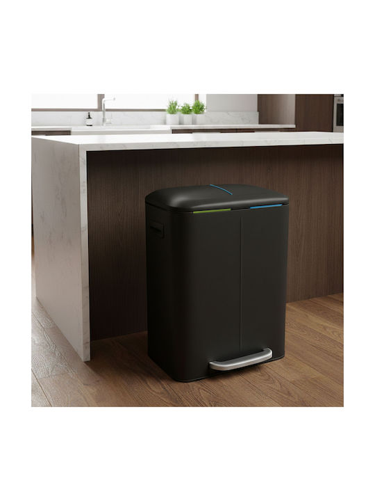 Relaxdays Метален Кош За Рециклиране С Педал Черен 40л