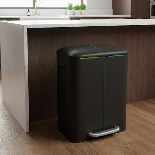 Relaxdays Metallischer Recycling-Mülleimer mit Pedal Schwarz 40lt
