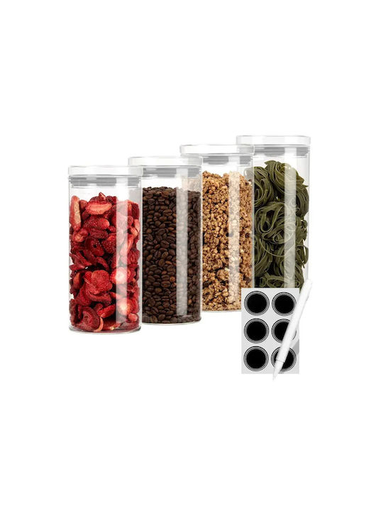 CLASSBACH Set 4 Bucăți Vaze Pentru Paste / Ceai / Cafea Cu Capac Sticlă Transparentă 1300ml 4 Bucăți