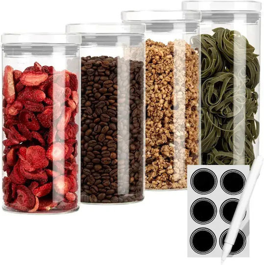 CLASSBACH Set 4 Bucăți Vaze Pentru Paste Ceai Cafea Cu Capac Sticlă Transparentă 1300ml