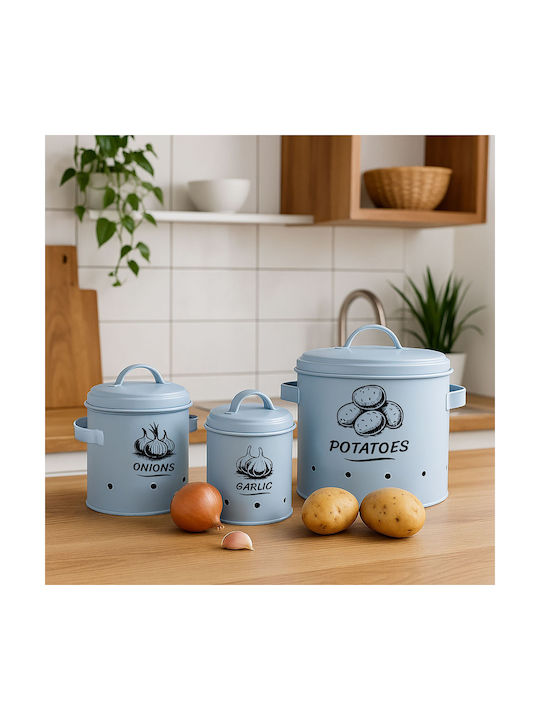 Relaxdays Set of 3 General Use Food Jars with Lid made of Stainless Steel Blue 3 Pieces