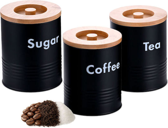 Relaxdays Set 3Stücke Lebensmittelgläser für Kaffee Tee Zucker mit Deckel Hölzernes Schwarz 1000ml Relaxdays Set 3Stücke Lebensmittelgläser für Kaffee Tee Zucker mit Deckel Hölzernes Schwarz 1000ml