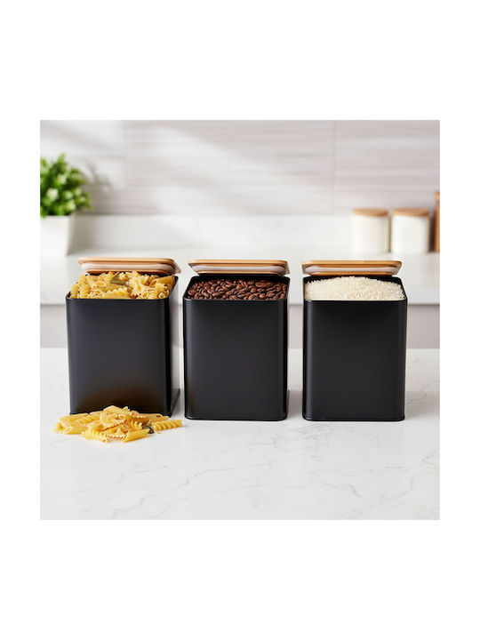 Relaxdays Set 3 Bucăți Vaze pentru Cafea / Zahăr / Ceai cu Capac Lemn Maro 1500ml 3 Bucăți