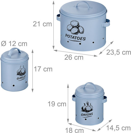 Relaxdays Set 3 Bucăți Casete Utilizare Generală Cu Capac Din Oțel Inoxidabil Albastru 3 Bucăți