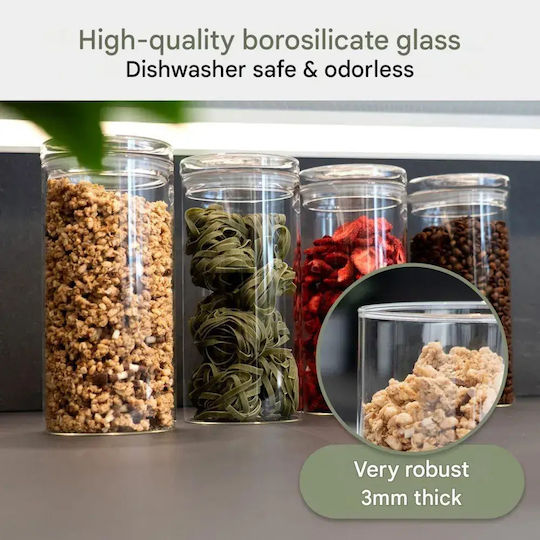 CLASSBACH Set of 4 Pieces Glass Transparent Jars for Pasta Tea Coffee with Lid 1300ml 4 Pieces