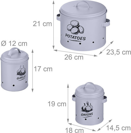Relaxdays Set 3 Bucăți Casete Utilizare Generală Cu Capac Din Oțel Inoxidabil Gri 3 Bucăți