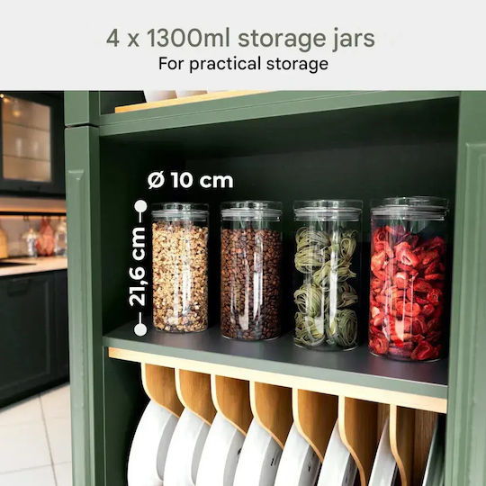 CLASSBACH Set of 4 Pieces Glass Transparent Jars for Pasta Tea Coffee with Lid 1300ml 4 Pieces