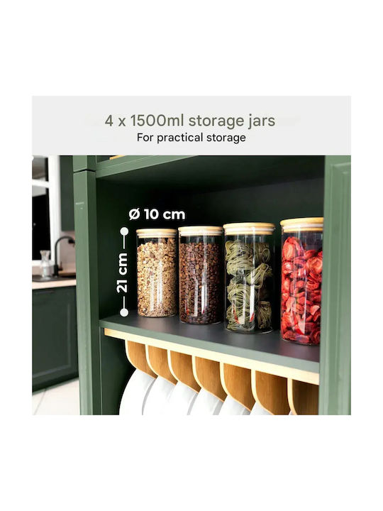 CLASSBACH Set 4 Bucăți Vaze Pentru Paste / Ceai / Cafea Cu Capac Sticlă Transparentă 1500ml 4 Bucăți