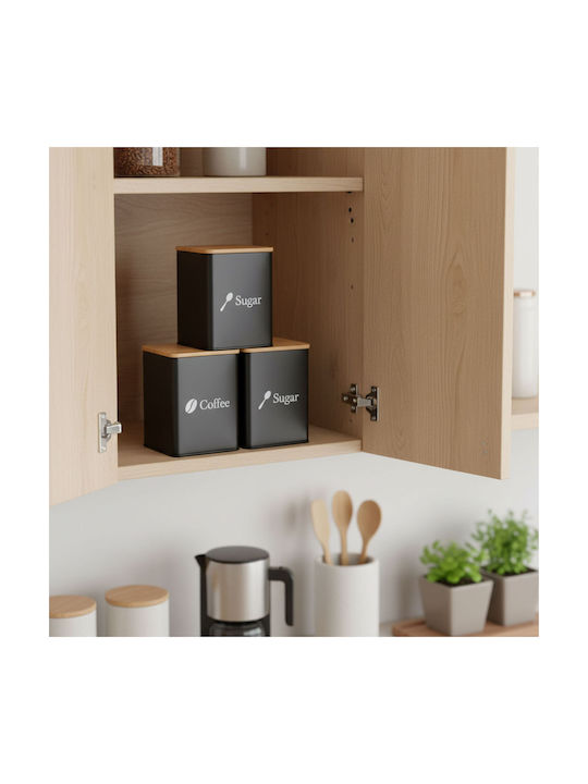 Relaxdays Set 3 Bucăți Vaze pentru Cafea / Zahăr / Ceai cu Capac Lemn Maro 1500ml 3 Bucăți