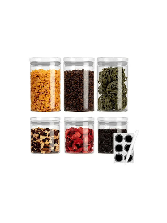 CLASSBACH Set 6 Bucăți Vaze pentru Cereale / Maro / Paste / Ceai cu Capac Sticlă Transparentă 600ml 6 Bucăți