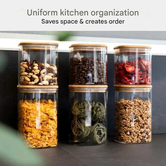 CLASSBACH Set of 6 Jars for Pasta Tea Coffee with Lid Glass Transparent 600ml 6 Pieces